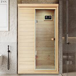 Boyel Living - One Person Indoor Hemlock Infrared Sauna Room with Right Side Glass Door - Natural