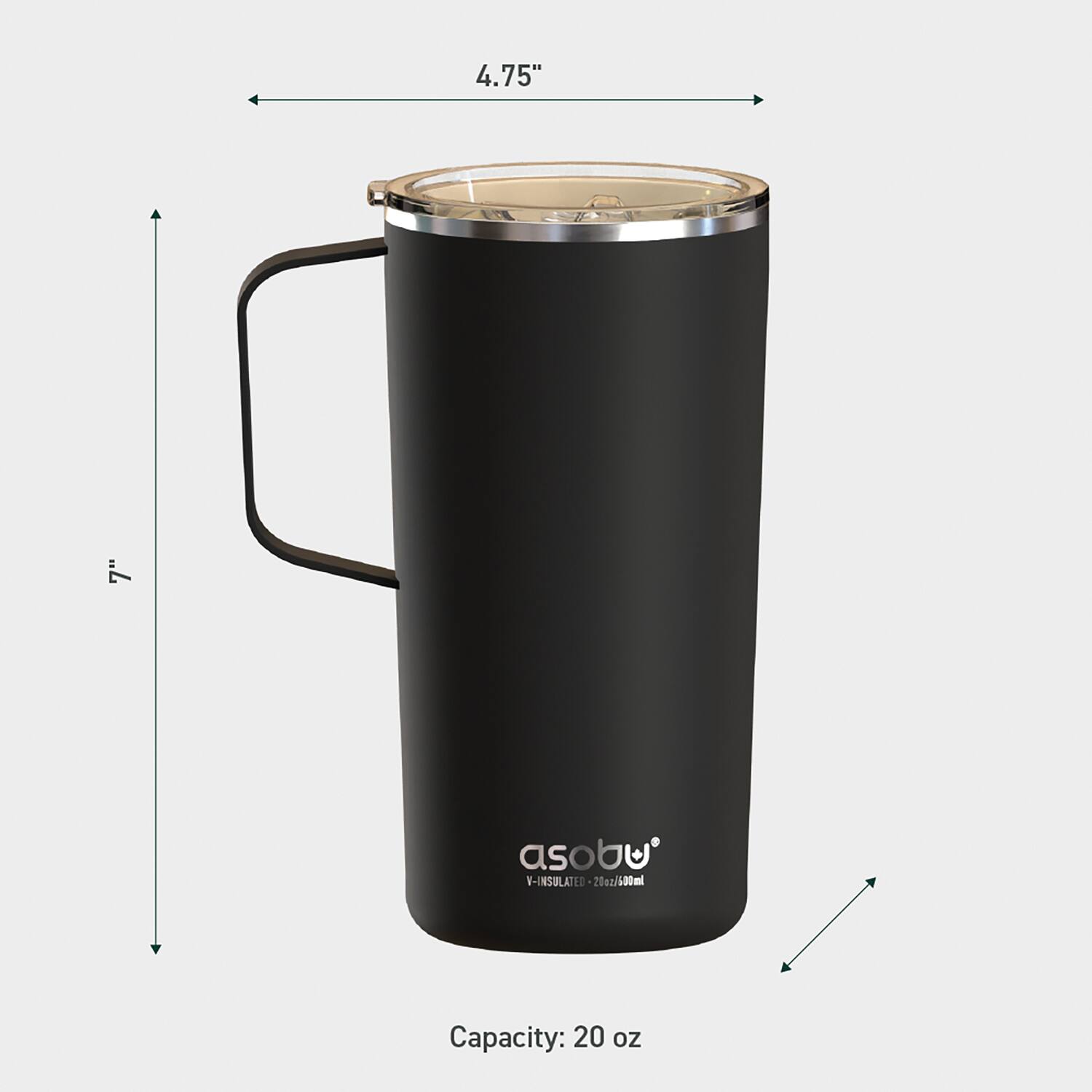 4.75" x 7" asobu V-INSULATED -20oz/600ml  
Capacity: 20 oz