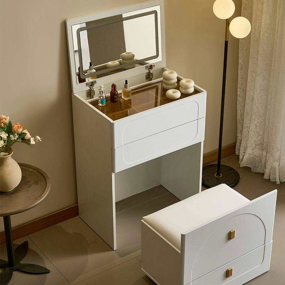 Alt View 8. Kadyn - Convertible Vanity Table with Mirror, 3 Drawers and Cushioned Stool - White - White.