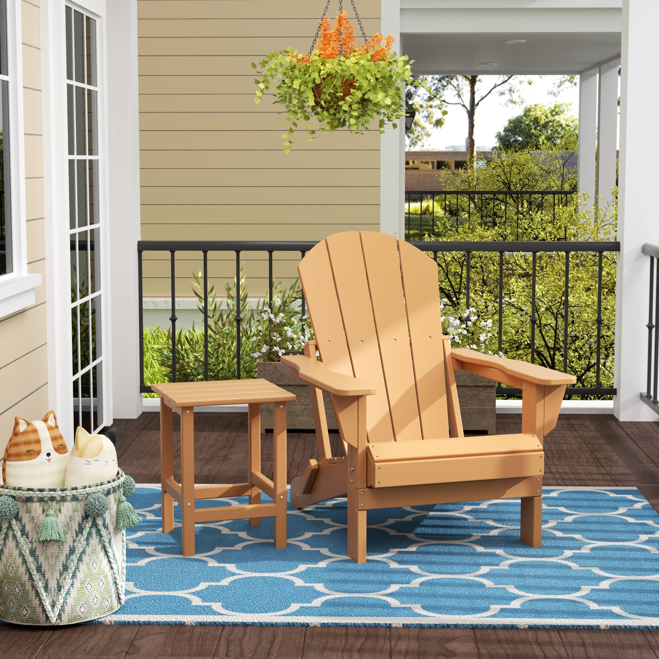 Angle. WestinTrends - WestinTrends Malibu 2 piece set outdoor folding Poly Adirondack chair with side table - Teak.