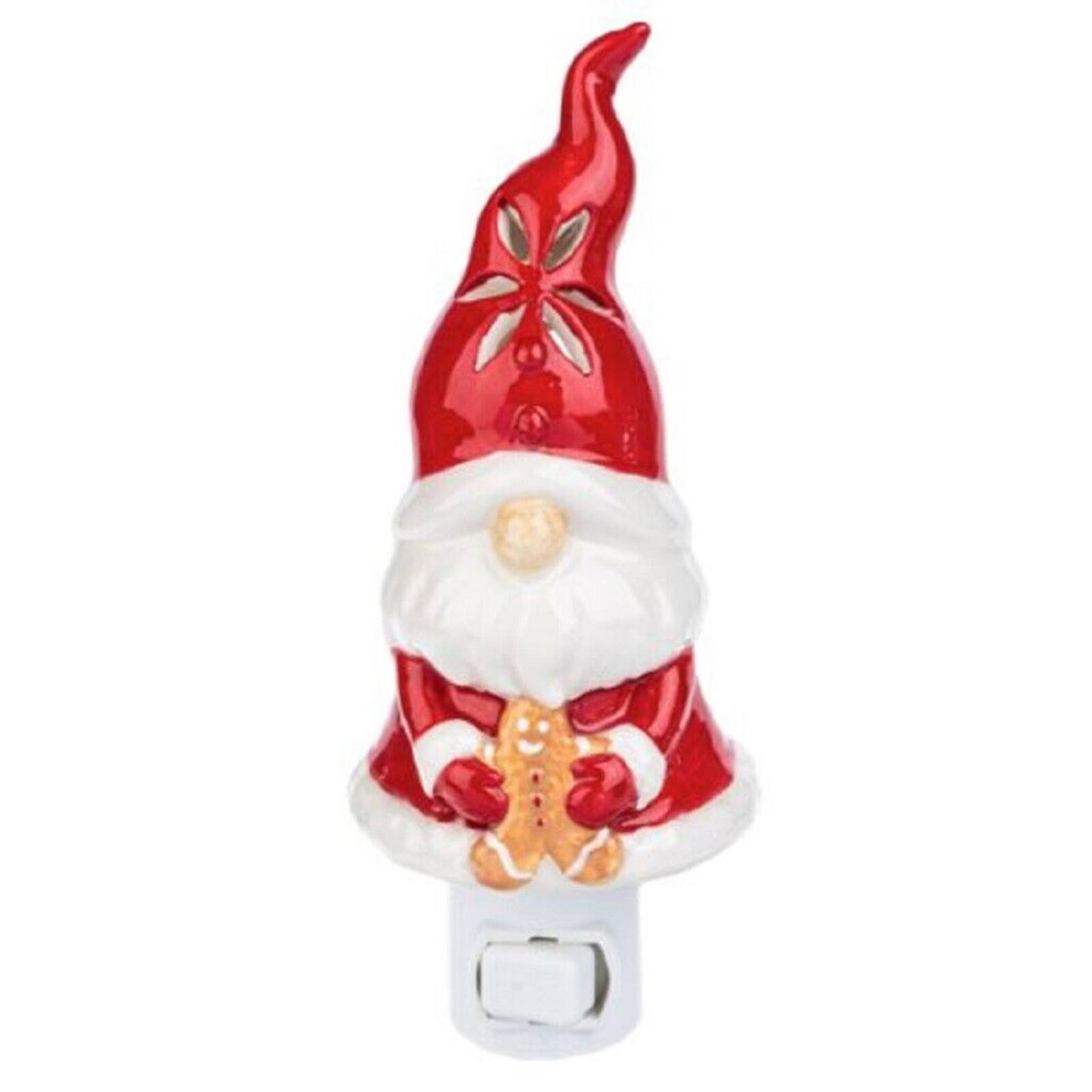 Angle. Ganz - Ganz Gingerbread Gnome Christmas Ceramic Plug in Night Light 5 Inch - Red.
