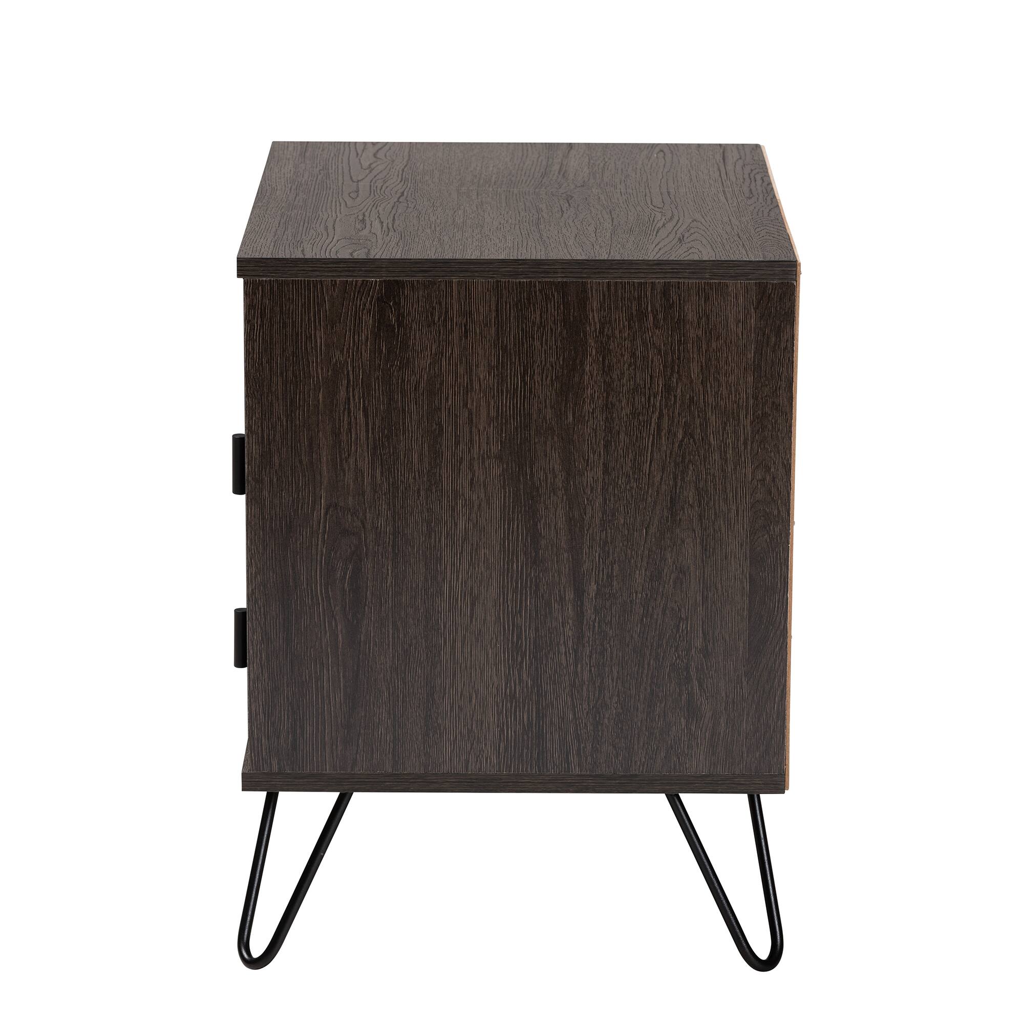 Back. Baxton Studio - Glover Modern and Contemporary Dark Brown Finished Wood and Metal 2-Drawer Nightstand - Dark Brown/Black.