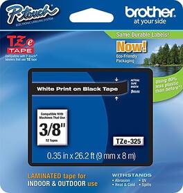 Brother - P-touch Laminated Label Maker Tape, 3/8" x 26-2/10' - White On Black