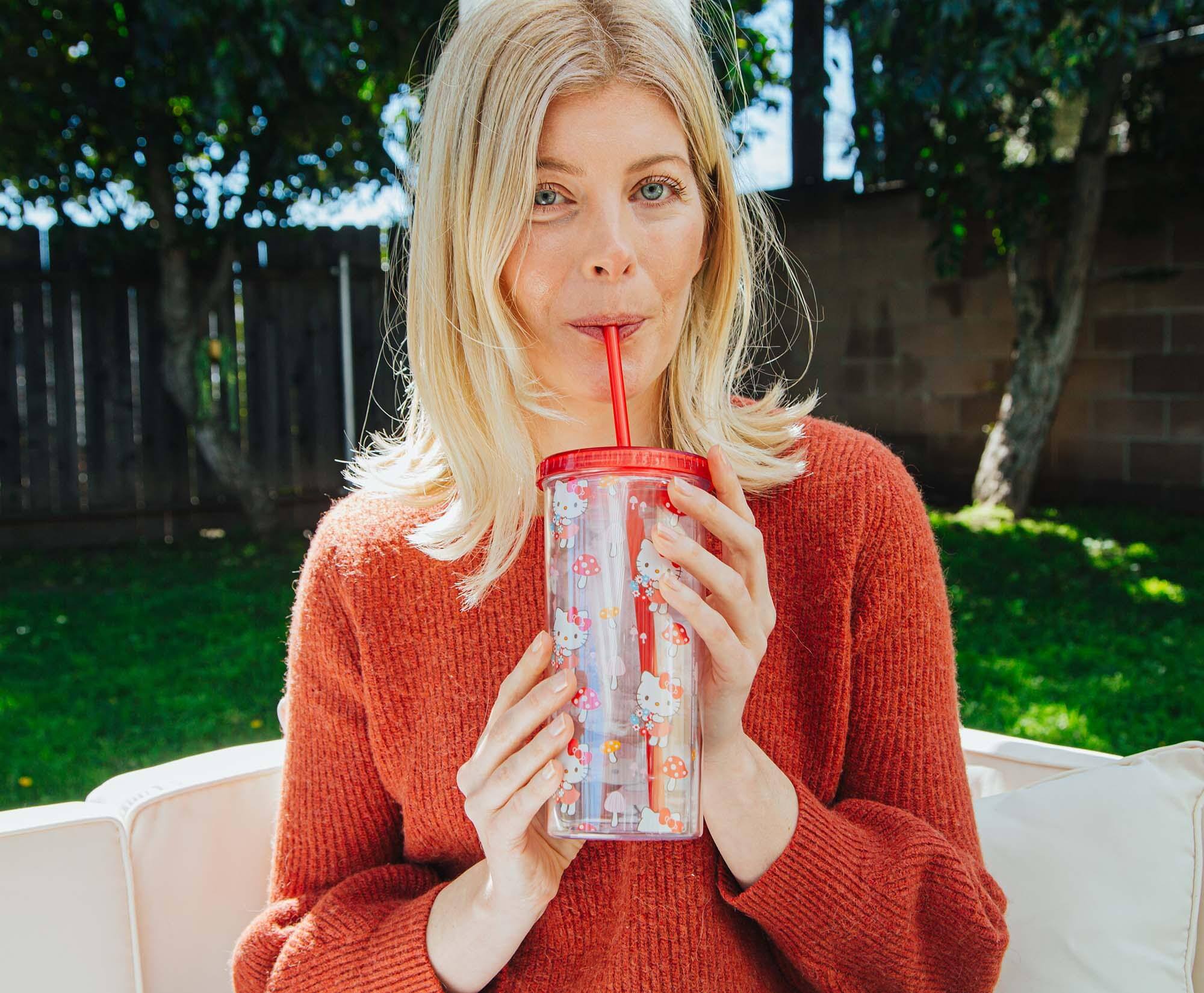 Alt View 4. Silver Buffalo - Sanrio Hello Kitty Mushrooms Carnival Cup With Lid and Straw | Holds 20 Ounces - Red.