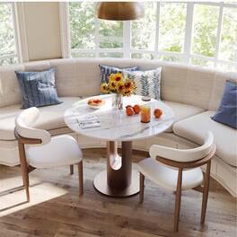 POVISON - 35" Modern Bistro Table for Breakfast Nook & Compact Spaces, Glossy Sintered Stone Top with Bronze Metal Base - White