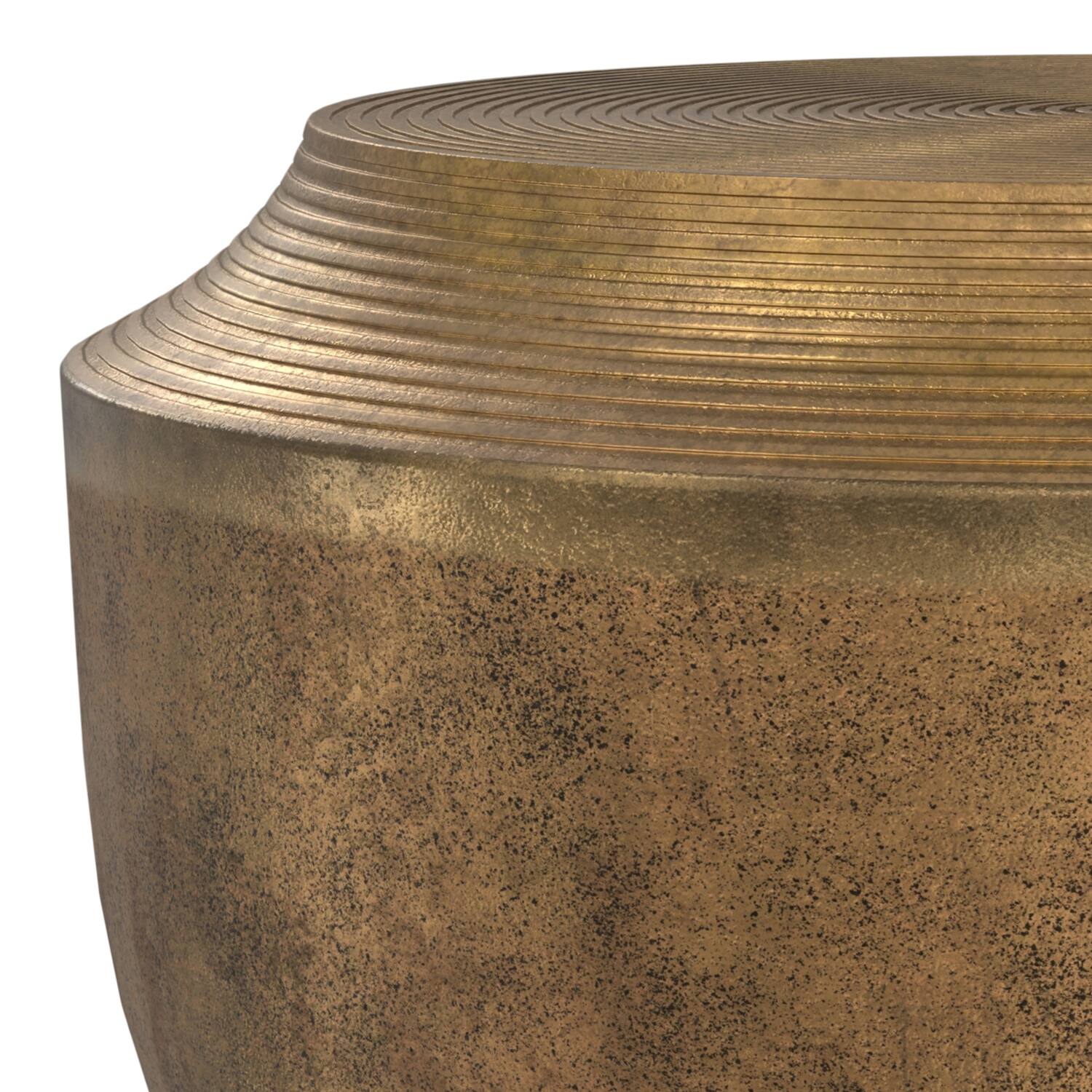 Alt View 5. Simpli Home - Timmons 21 inch Wide Round Contemporary Cast Aluminum Coffee Table in Antique Brass, Fully Assembled - Antique Brass.