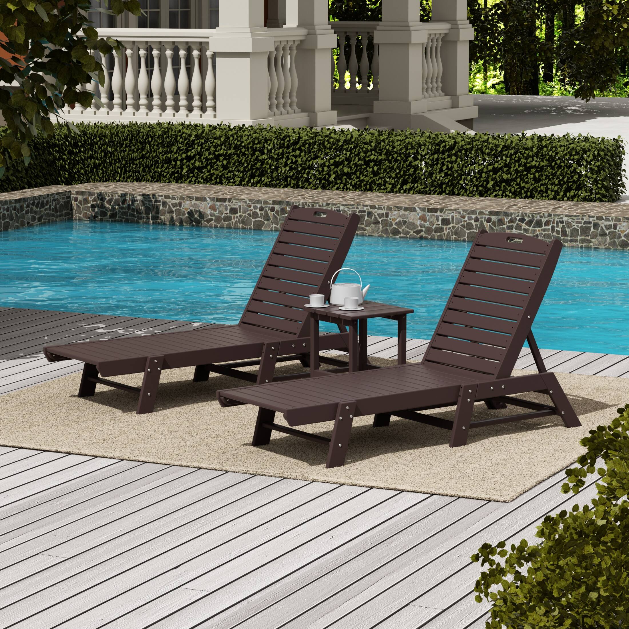 Angle. WestinTrends - WestinTrends Malibu Poly Reclining Outdoor Patio Chaise Lounge Chair with Side Table Set - Dark Brown.