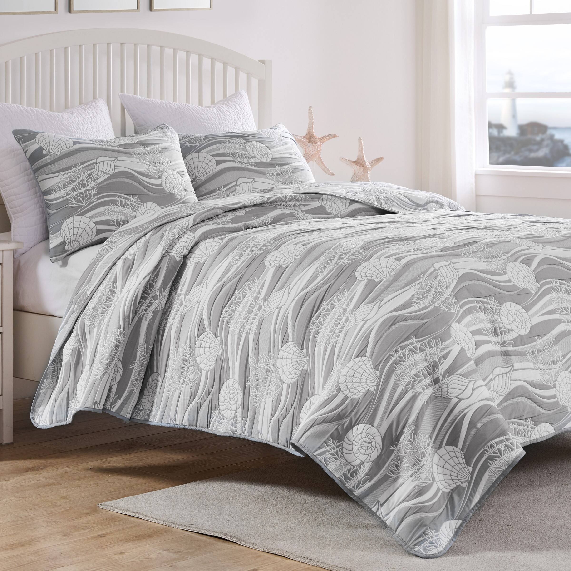Angle. BreeBe - Dover Harbor Gray Coverlet Set 3-Piece Full/Queen - Harbor Gray.