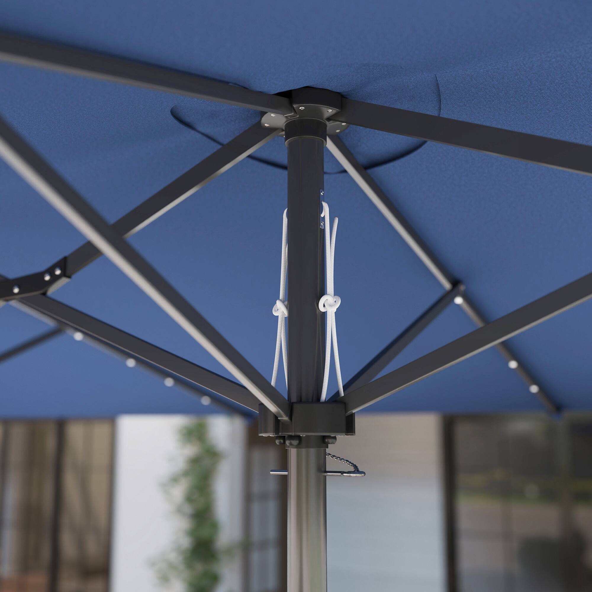 Alt View 4. Outsunny - 14.8ft Double Umbrella, Large Outdoor Patio Sun Shade with LED Solar Light for Garden - Blue.