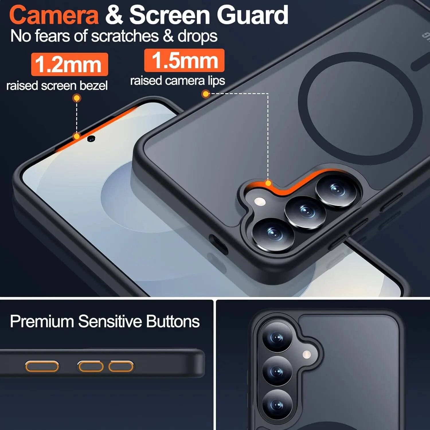 Camera & Screen Guard  
No fears of scratches & drops  
1.2mm raised screen bezel  
1.5mm raised camera lips  

Premium Sensitive Buttons