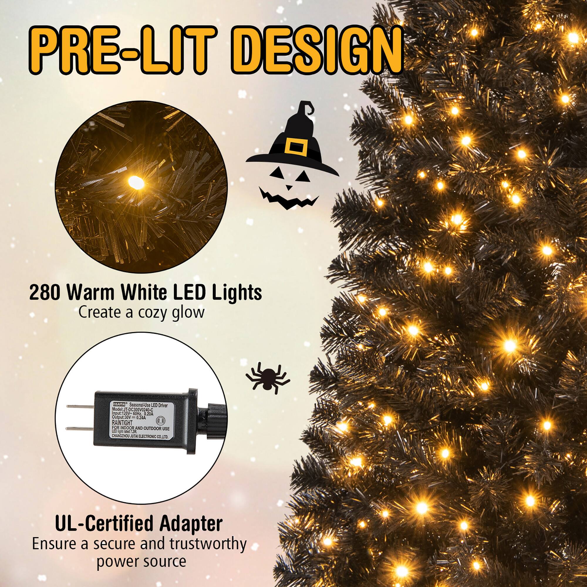 PRE-LIT DESIGN

280 Warm White LED Lights  
Create a cozy glow

UL-Certified Adapter  
Ensure a secure and trustworthy power source