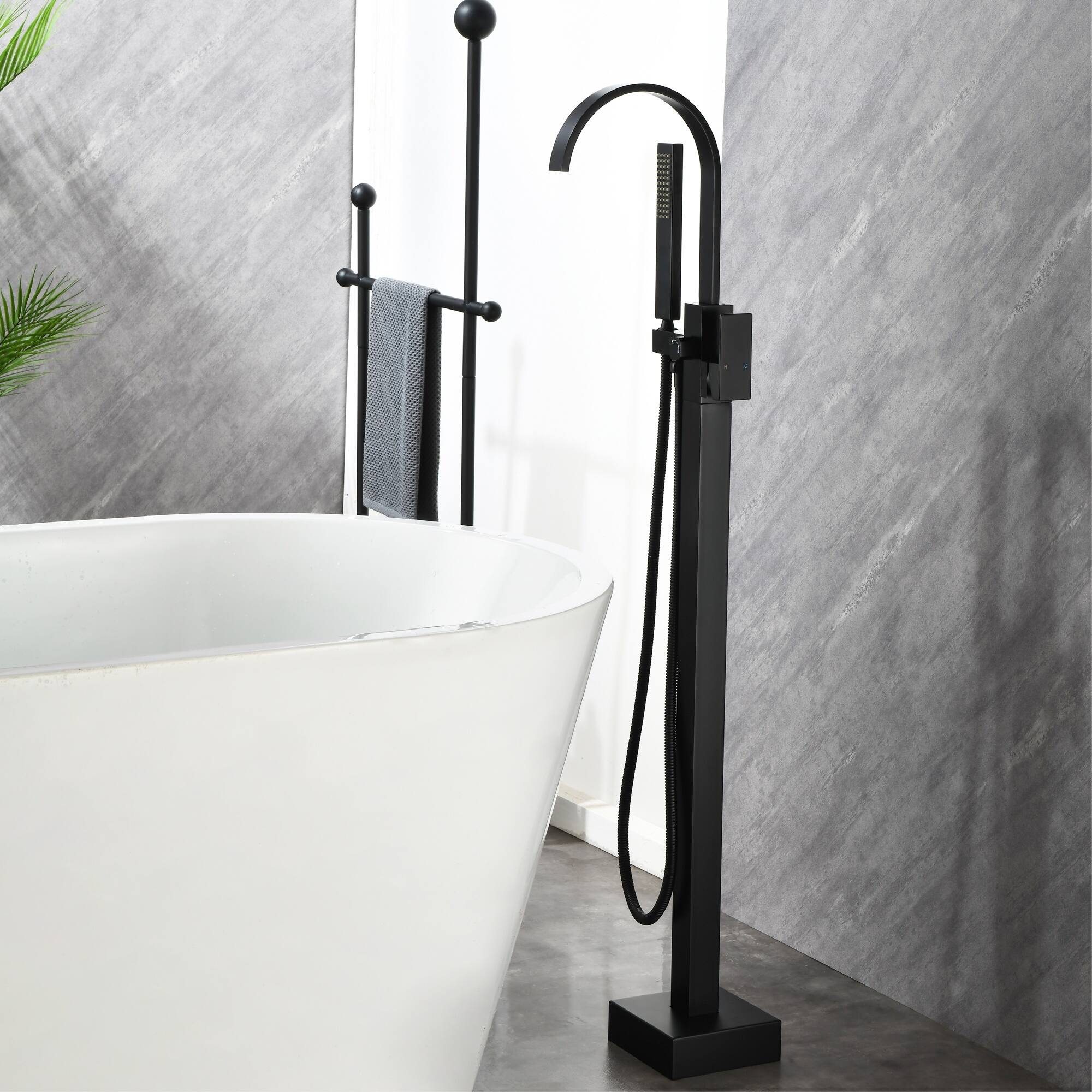 Alt View 4. Boyel Living - Matte Black Freestanding Bathtub Faucet Solid Brass 360° Swivel Handheld Spray 60-Inch Hose cUPC - Matte Black.