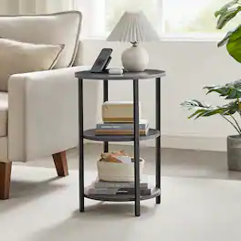 Songmics Home - Sofa Side Table, Round Coffee End Table, 3-Tier Accent Table with Steel Frame - Gray