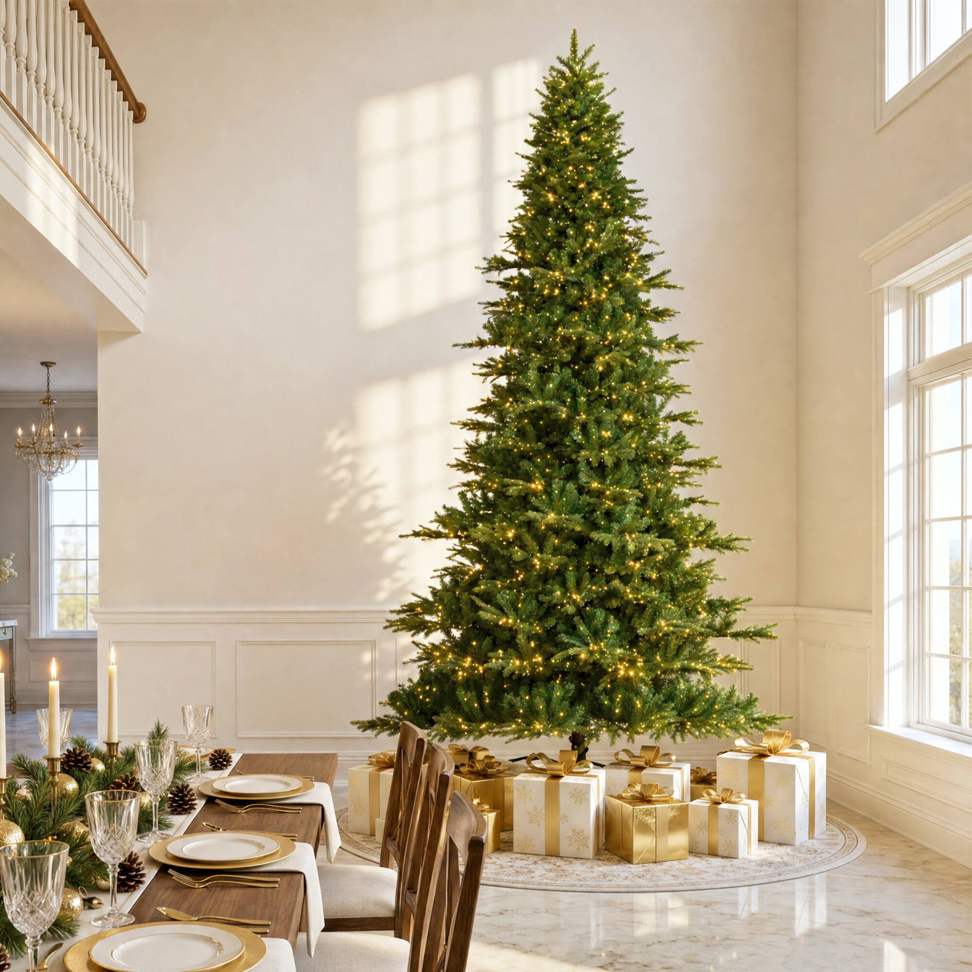 Alt View 8. Glitzhome - 11ft Pre-Lit Green Full Fir Artificial Christmas Tree with 3150 Warm White and Multi-Color Chasing and Twinkling Lights - Green.