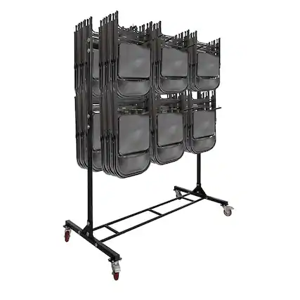 Front. AdirOffice - Folding Chair Rack, Steel, 2-Tier, 84 Chair Cart - Black.