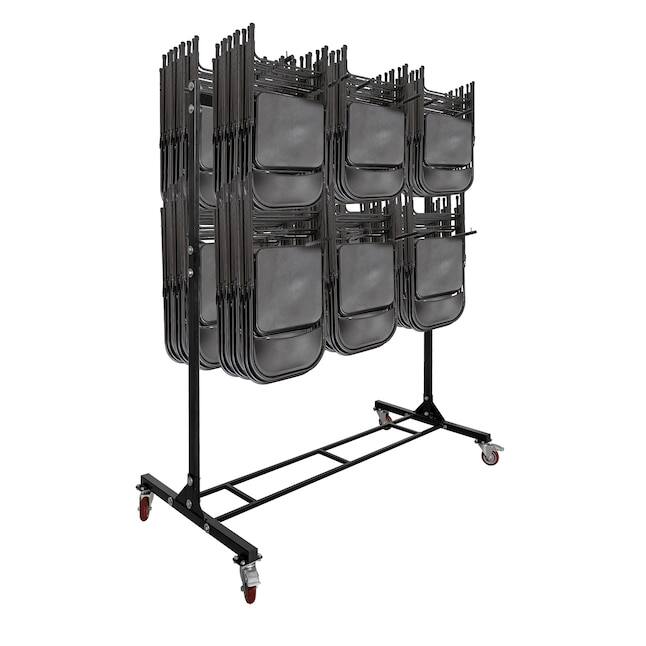 Front. AdirOffice - Folding Chair Rack, Steel, 2-Tier, 84 Chair Cart - Black.