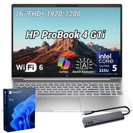 HP - Upgraded - ProBook 4 16" FHD+ Laptop - Intel Core Ultra 5 225U - 16GB RAM 512GB SSD - Backlit KB - Copilot - 7 in-1 USB-C Hub - Silver