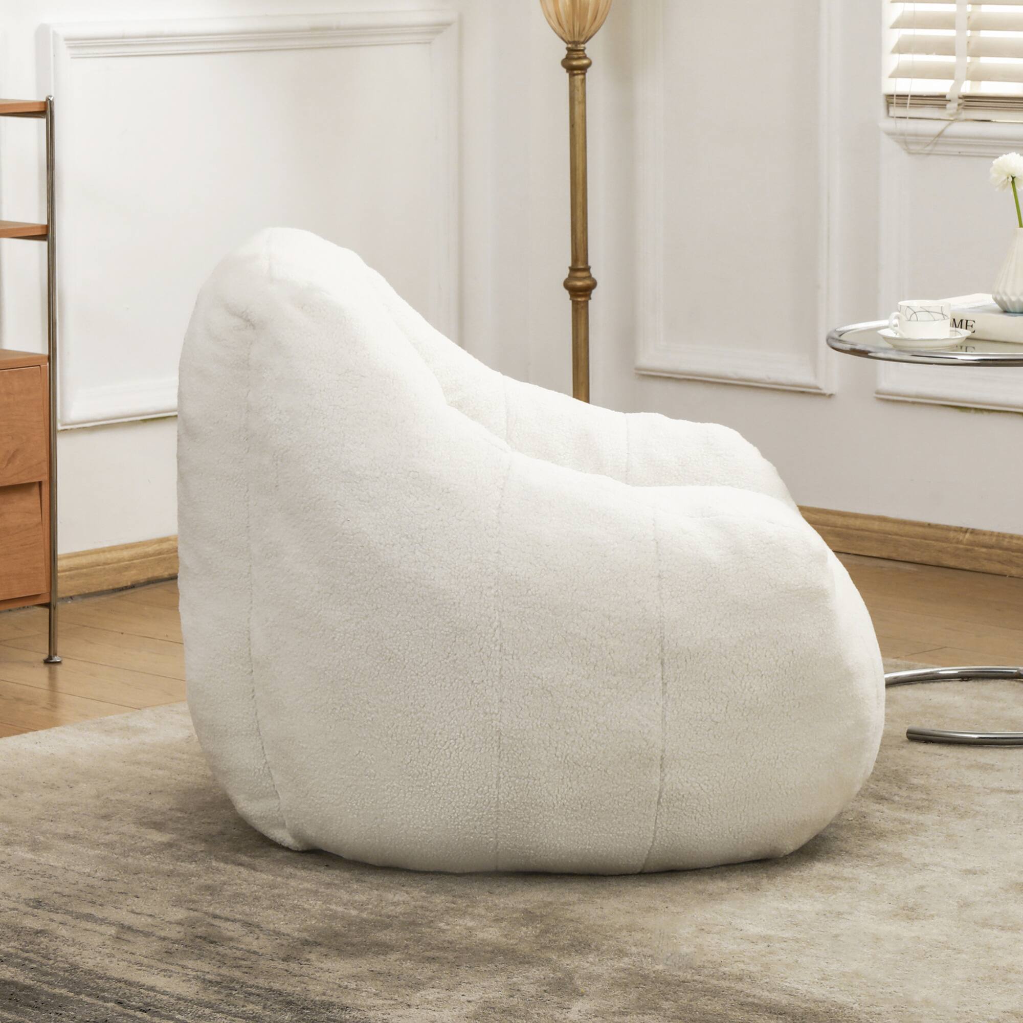 Alt View 1. GOODSILO - Large Faux Fur Bean Bag Chair with Memory Foam Filling for Ultimate Comfort and Support - White.