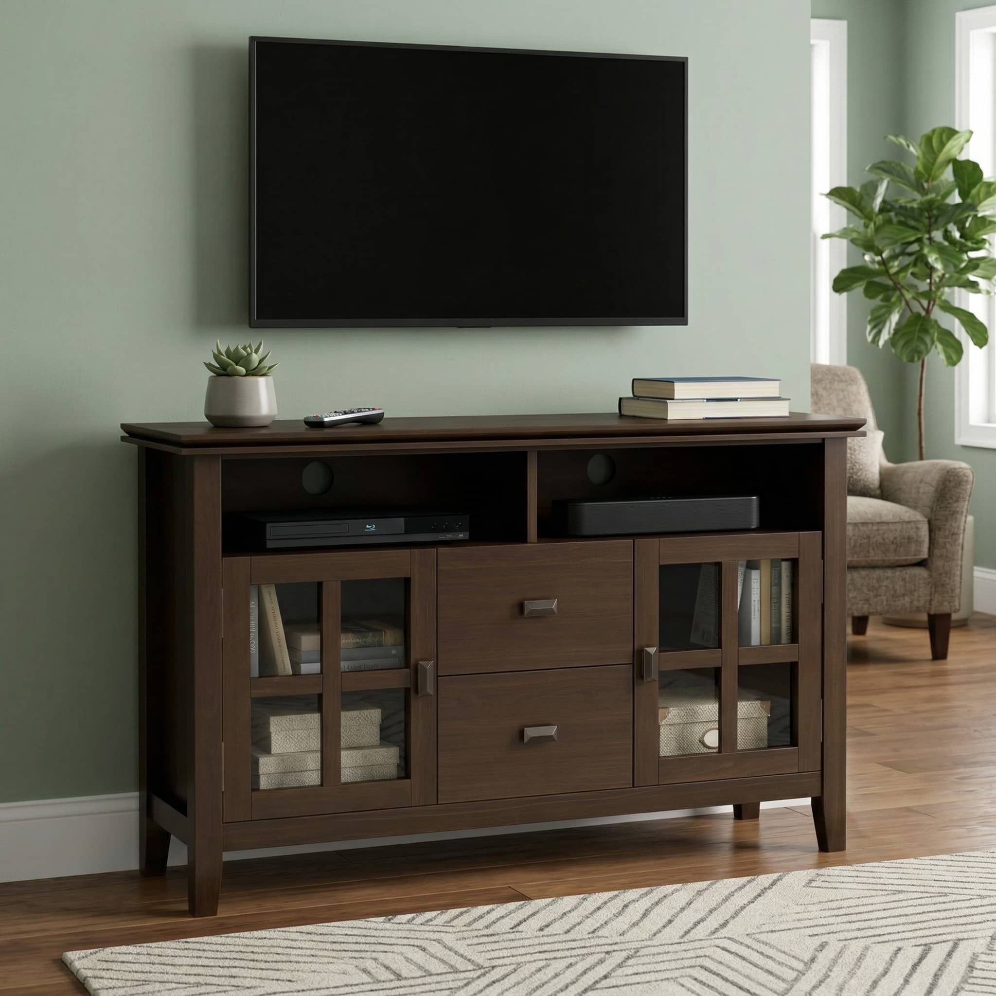 Simpli Home - Artisan 48W TV Stand with Drawers, Glass Doors and Cubbies - Natural Aged Brown price history on PriceWatchPro