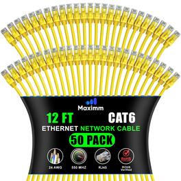 Maximm - Cat 6 Ethernet Cable 12 ft (50-Pack) - UTP, 10Gbps, 550MHz