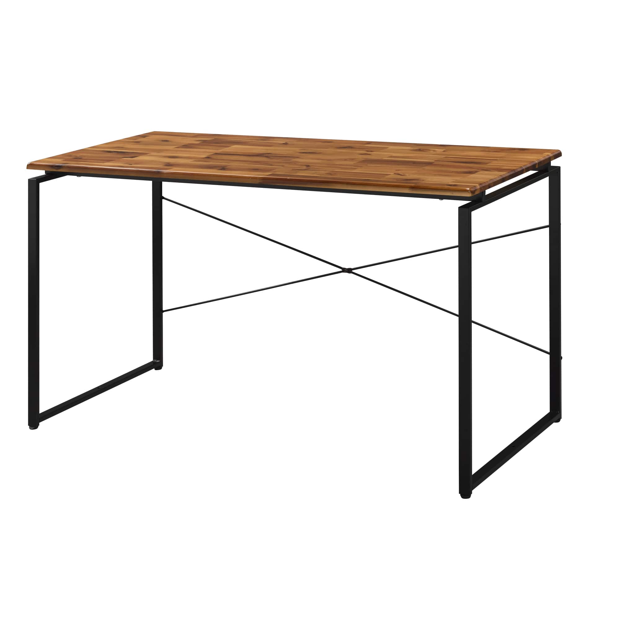 GOODSILO - Industrial Style Writing Desk with Solid Wood Top and Metal Frame for Home Office Workspace - Black+Oak