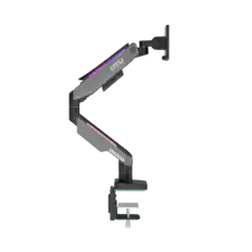 Front. MSI - MPGMT201RV2 Premium RGB Single Monitor Arm–Adjustable Gas Spring Desk Mount,VESA Compatible,17–49in,44 lbs,Clamp&Grommet - Iron Gray.