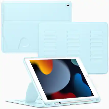 Front. VIKESI - Magnetic Case for iPad 10.2" 7th/8th/9th Gen, Shockproof, Pencil Holder, Auto Wake/Sleep, Multi-Angle Stand - Ice Blue.