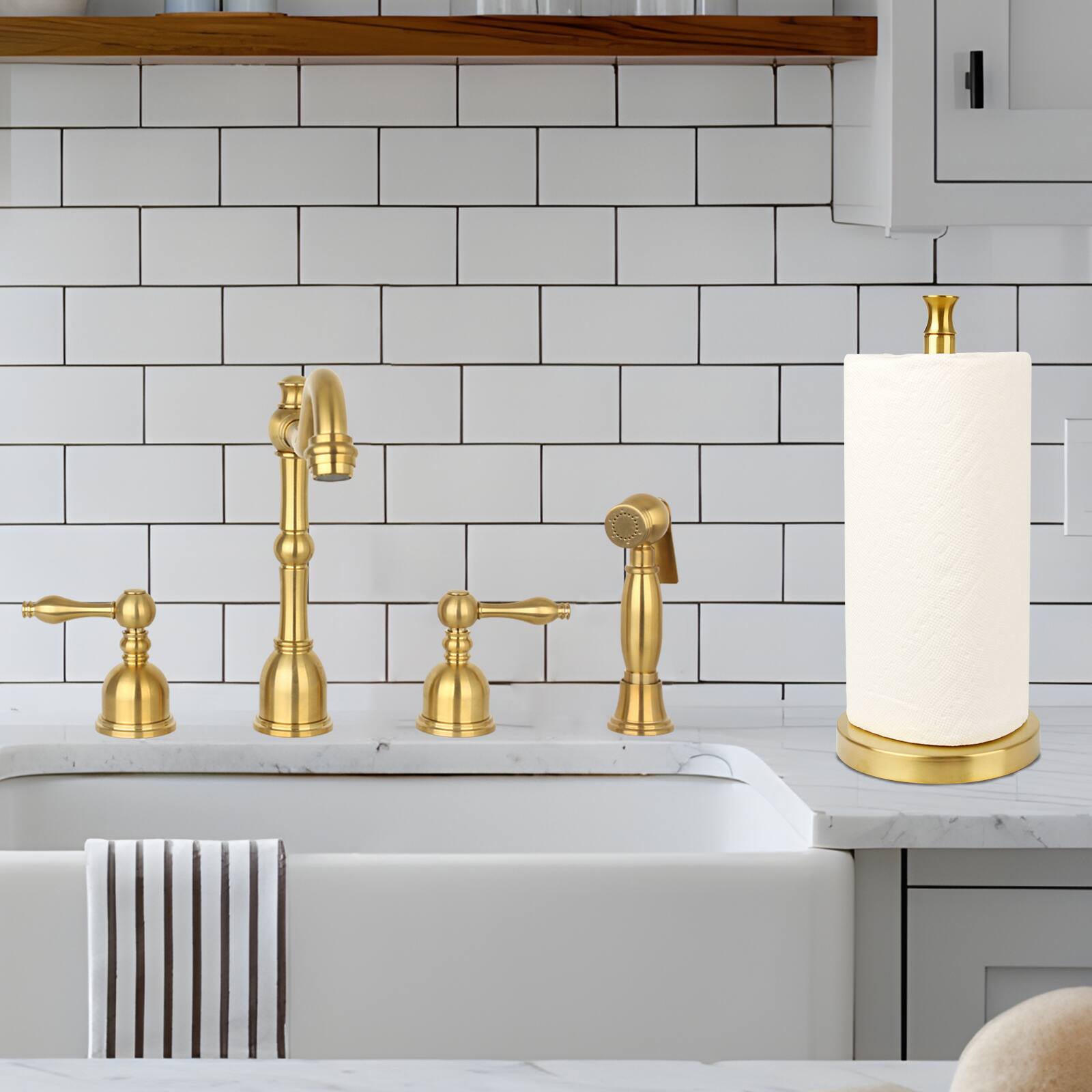 Alt View 7. Akicon - Akicon Paper Towel Holder Stand for Kitchen Countertop and Dining Room Table in Brushed Gold - Brushed Gold.