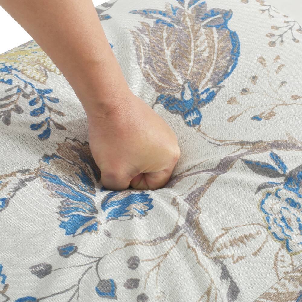 Alt View 5. PDTEND - Contemporary Beige & Blue Flower Upholstered Ottoman for Bedroom - Beige & Blue.