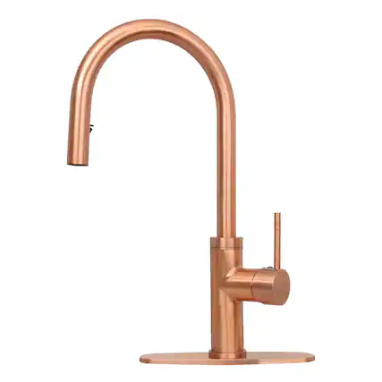 Front. Akicon - Akicon Single Handle Solid Brass Kitchen Faucet with Pull Down Sprayer in Copper - Copper.