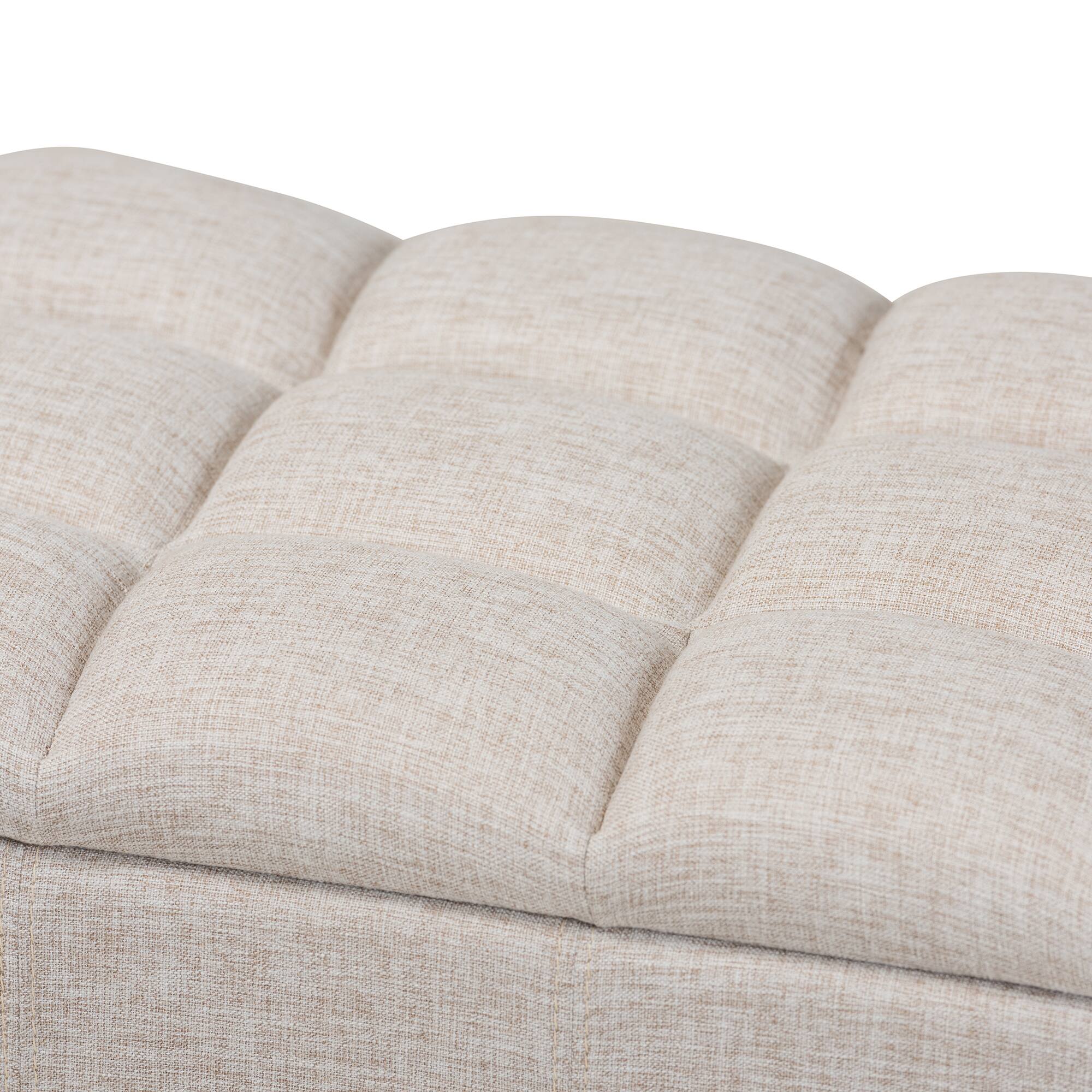 Alt View 2. Baxton Studio - Brette Mid-Century Modern Fabric Upholstered Finished Wood Storage Bench Ottoman - Beige/Dark Brown.