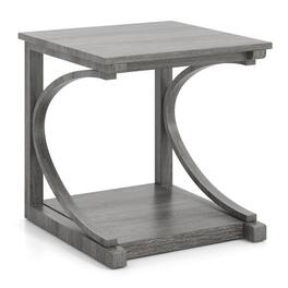 SlickBlue - C-Shaped 2-Tier End Table, Square Sofa Side Table for Living Room or Bedroom - Gray