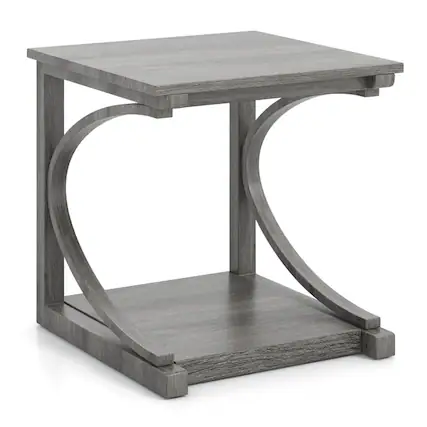 Front. SlickBlue - C-Shaped 2-Tier End Table, Square Sofa Side Table for Living Room or Bedroom - Grey.