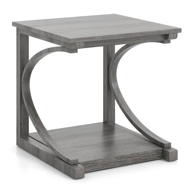 Front. SlickBlue - C-Shaped 2-Tier End Table, Square Sofa Side Table for Living Room or Bedroom - Grey.