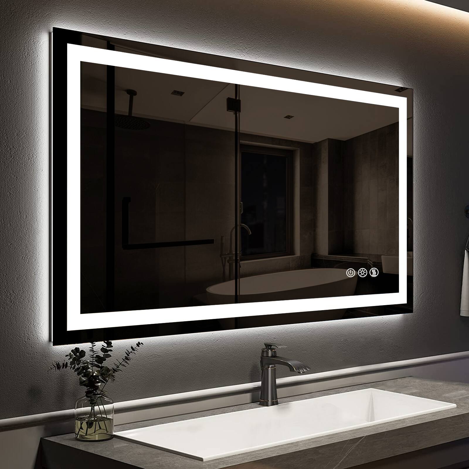 LOVMOR - 28x36 Inch LED Bathroom Mirror with Anti Fog Dimmable Lights 3 Color Temperature Memory Function ETL Certified - slive