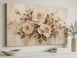 FC Design - Large Canvas 24x36" Ready-to-Hang 24x36" Sepia Floral Art Painting Home Wall Décor - MultiColor