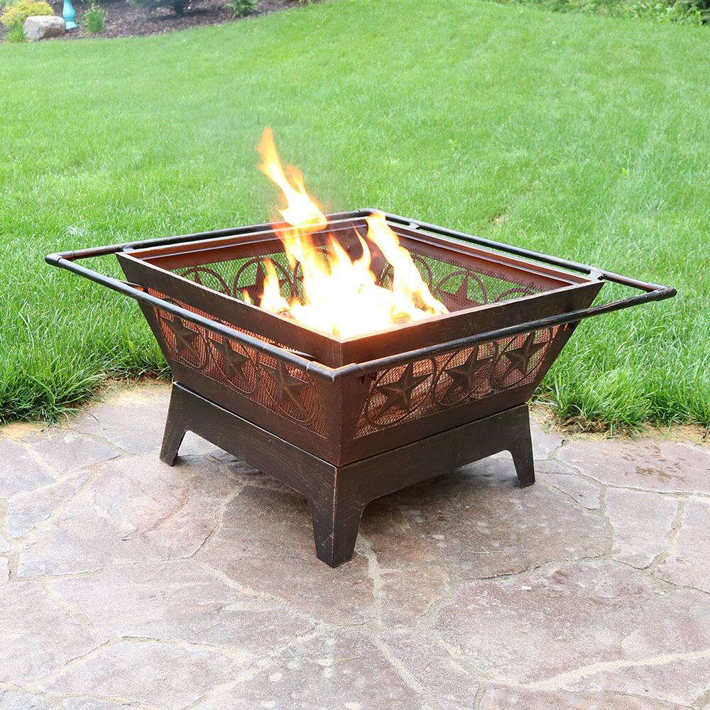 Alt View 7. Sunnydaze - 32 in Northern Galaxy Steel Fire Pit with Grate, Screen and Poker - Bronze.