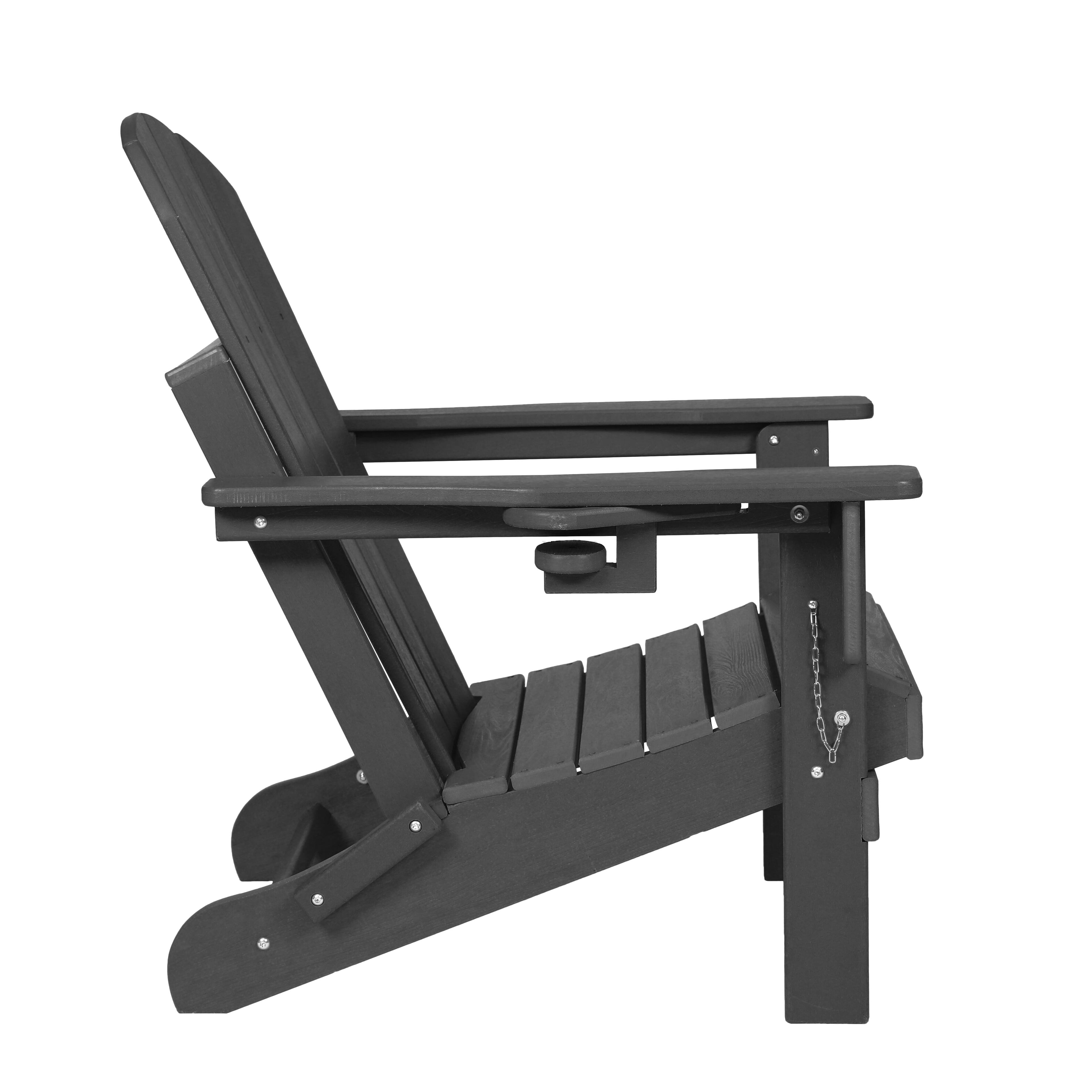 Back. Boyel Living - Folding HDPE Adirondack Chair with Wood Texture - Grey.