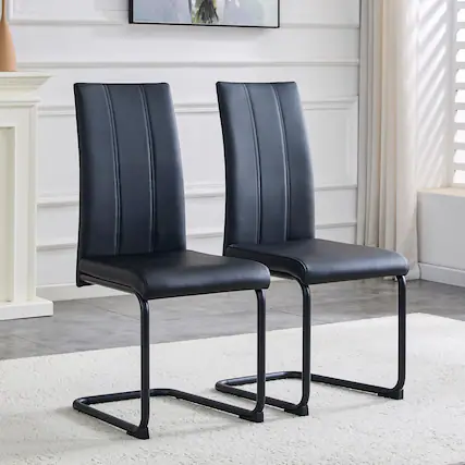 Front. Loheer - Black PU Leather Dining Chairs Set of 2 Modern High Back Side Chairs 1.79x1.39x3.25 ft - Black.
