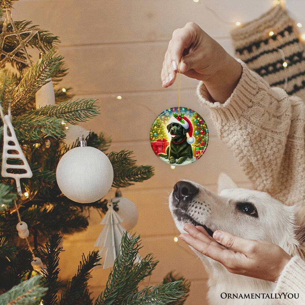 Alt View 1. OrnamentallyYou - Sparkling Yuletide Black Labrador Retriever Ornament Joyful Christmas Gift Circle Version - Multi-colored.