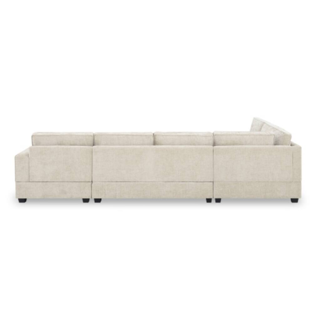 Alt View 4. LUCKY ONE - 117.5" U-Shaped 6-Seat Chenille Sectional Sofa w/ Cup Holders Oversized Chaise Lounge - Beige.