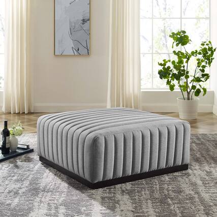 Front. Modway - Conjure Channel Tufted Upholstered Fabric Ottoman by Modway - EEI-5501-BLK-LGR.