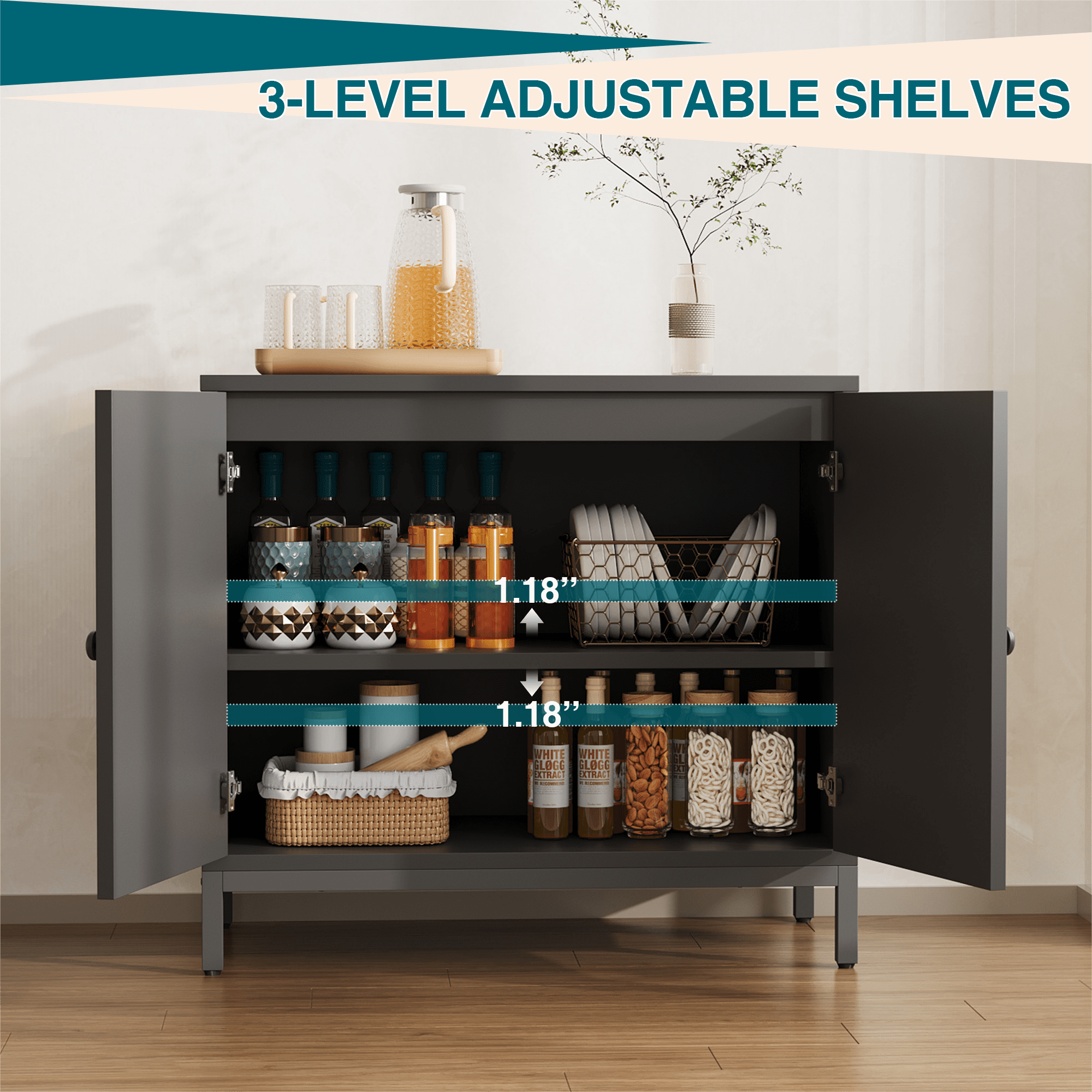 3-LEVEL ADJUSTABLE SHELVES  
1.18"  
1.18"
