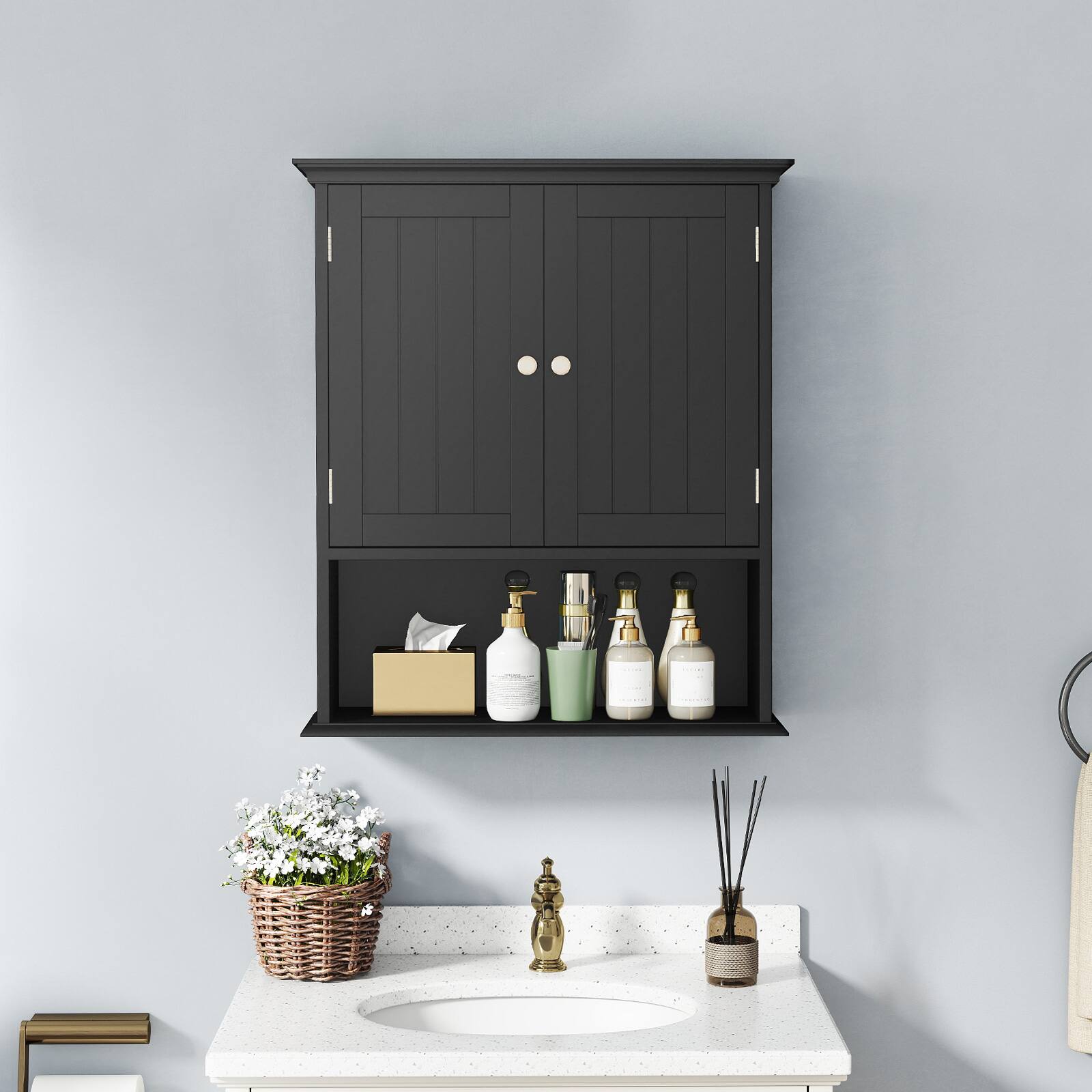 Alt View 1. Costway - Costway Wall Mount Bathroom Cabinet Storage Organizer Medicine Cabinet - Black.
