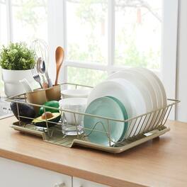 Sweet Home Collection - Steel 3-Piece Large Countertop Dish Drainer with Drain Board & Utensil Holder - Sage