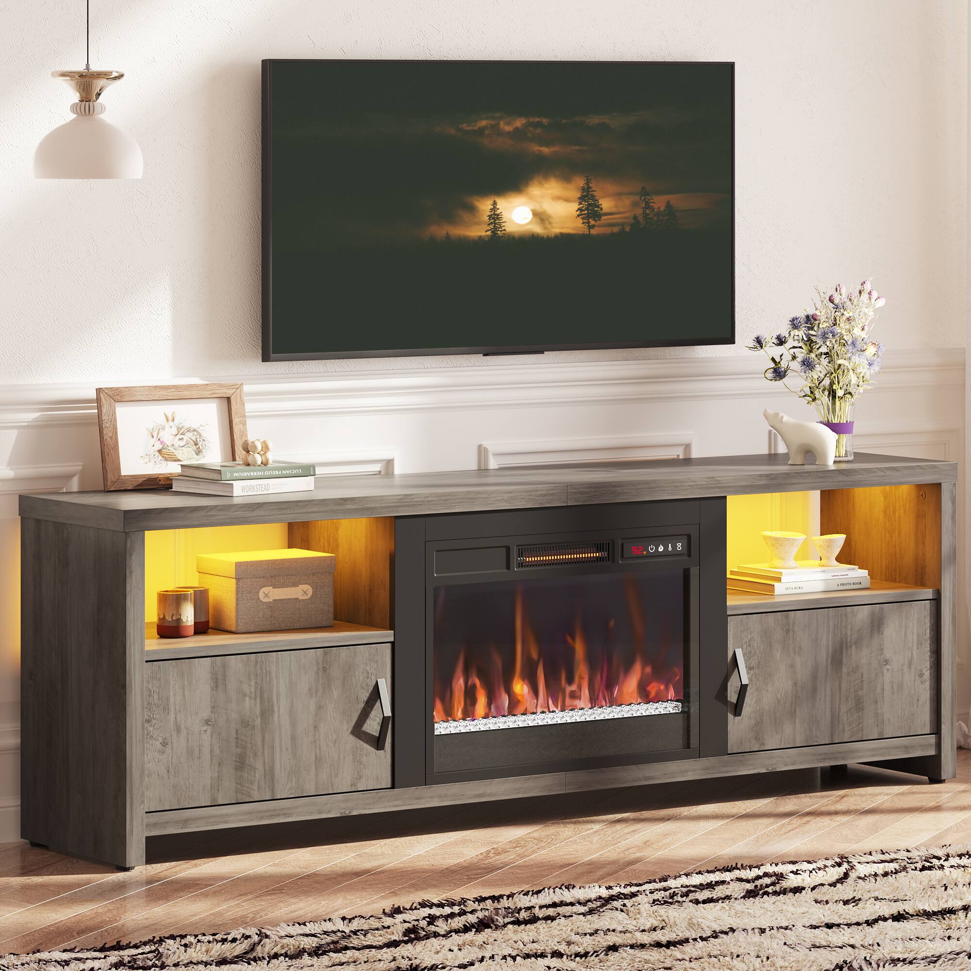 Alt View 4. Bestier - 70 inch Gaming TV Stand with 23" Fireplace & RGB Lights, for 75" TVs, for Living Room - Gray.