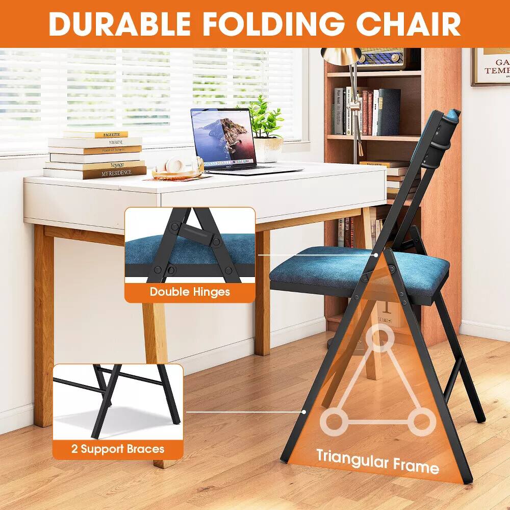 DURABLE FOLDING CHAIR

- Double Hinges
- 2 Support Braces
- Triangular Frame