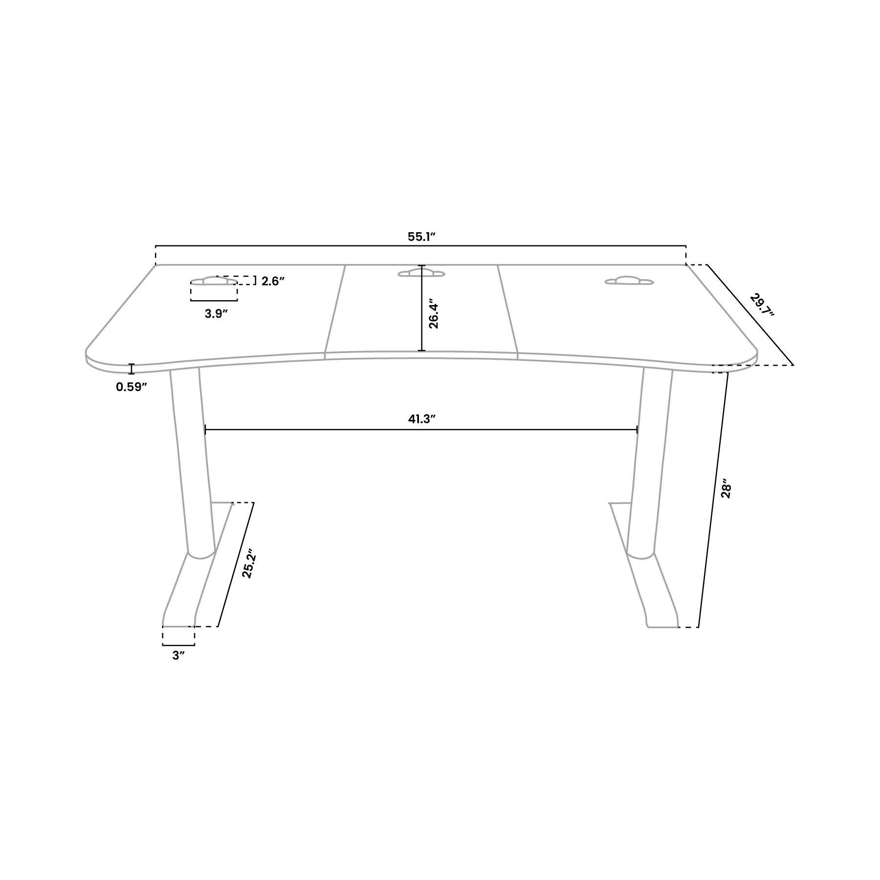 55.1" - 3.9" - 2.6" - 26.4" - 29.7" - 0.59" - 41.3" - 28" - 25.2" - 3"