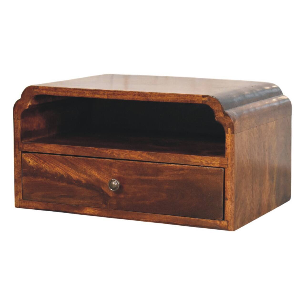 Left. Artisan Furniture - Artisan Furniture Solid Wood Avora Wall-Mounted Chestnut Bedside - Brown.