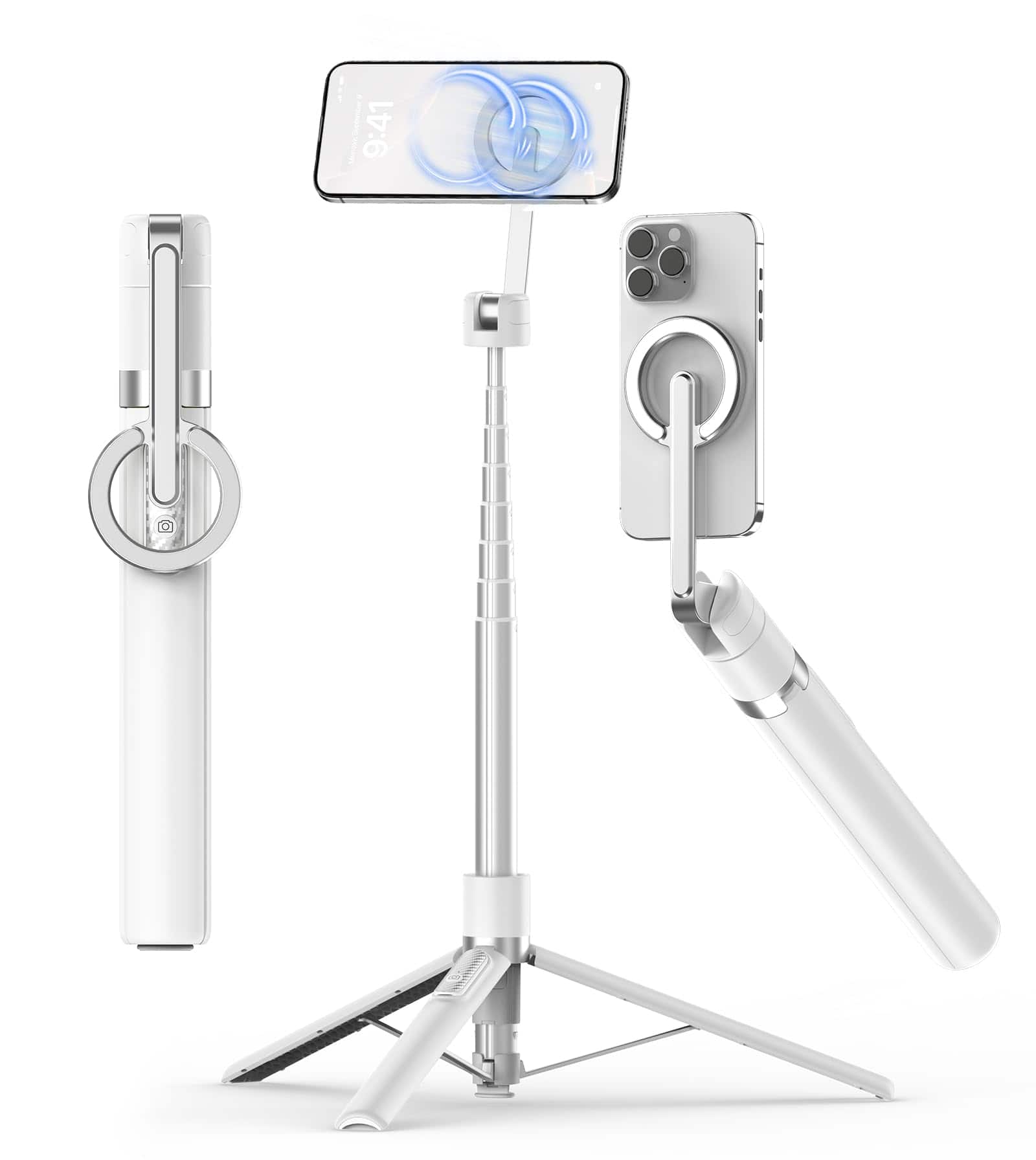 HM 1810 - Tripod Cell Phone Selfie Stick All in 1 Stand With Integrated Wireless Remote Lightweight And For 4 7 Android - White